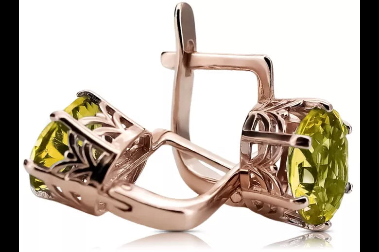Rose pink 14k 585 gold peridot earrings vec003 Vintage Russian Soviet style