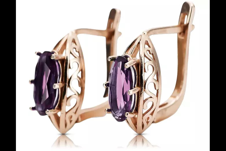 Rose pink 14k 585 gold amethyst earrings vec141 Vintage