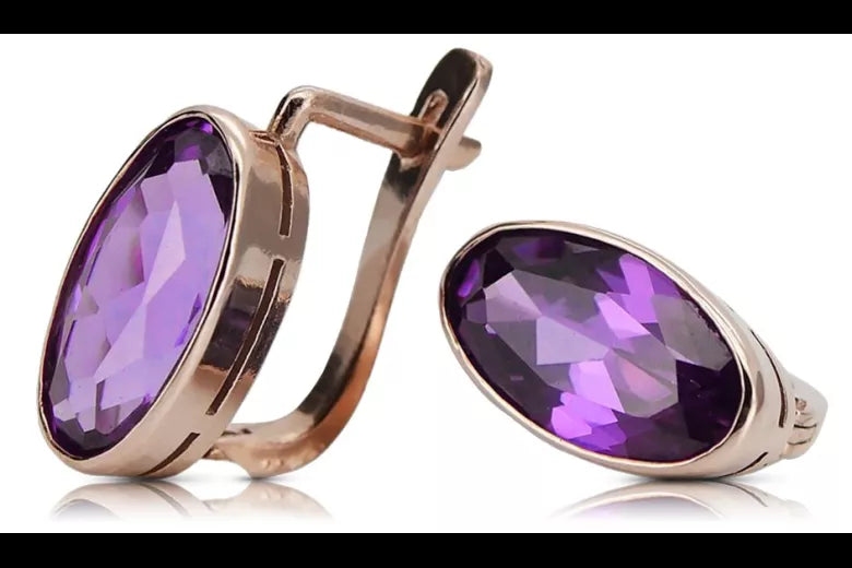 Rose pink 14k 585 gold amethyst earrings vec001 Vintage