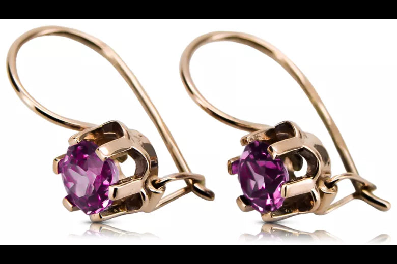 Rose pink 14k 585 gold amethyst earrings vec019 Vintage Russian Soviet style