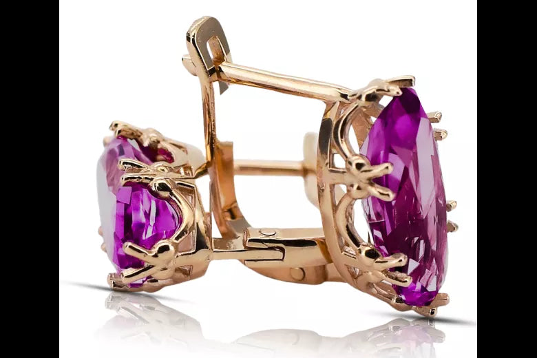 Rose pink 14k 585 gold amethyst earrings vec021 Vintage