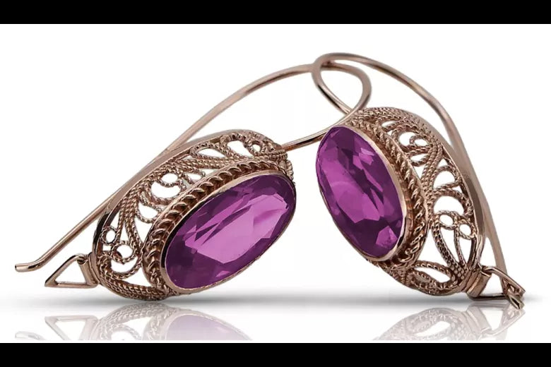 Rose pink 14k 585 gold amethyst earrings vec023 Vintage Russian Soviet style