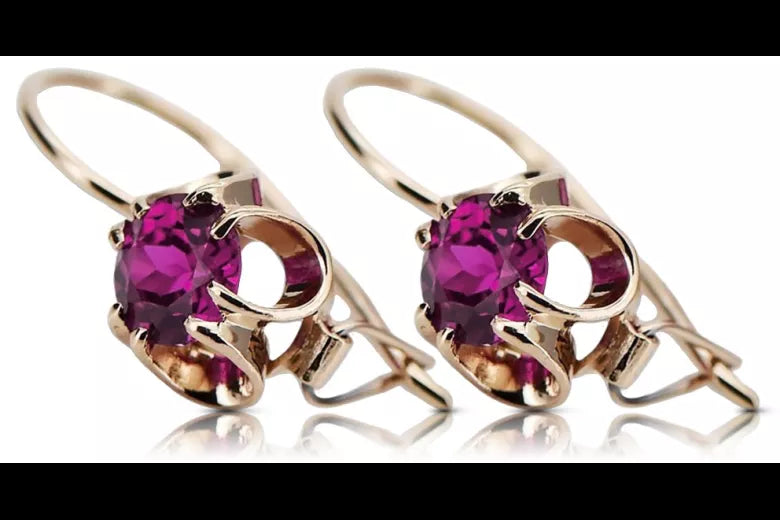 Rose pink 14k 585 gold amethyst earrings vec035 Vintage Russian Soviet style