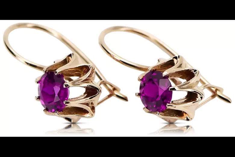 Rose pink 14k 585 gold amethyst earrings vec092 Vintage