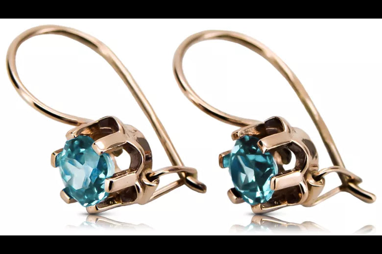 Rose pink 14k 585 gold aquamarine earrings vec019 Vintage Russian Soviet style