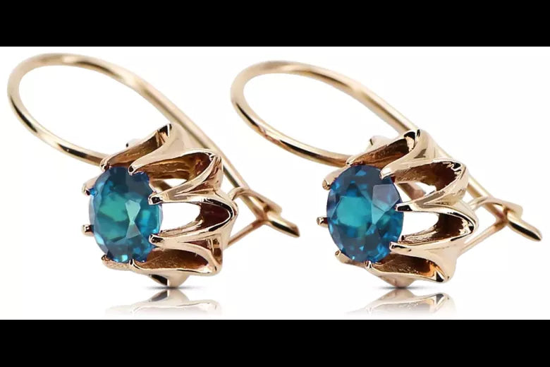 Rose pink 14k 585 gold aquamarine earrings vec092 Vintage Russian Soviet style