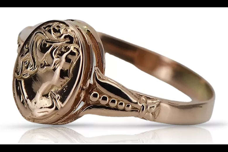 Rose pink 14k 585 gold Camea ring vrn001 Russian Soviet Vintage style jewelry