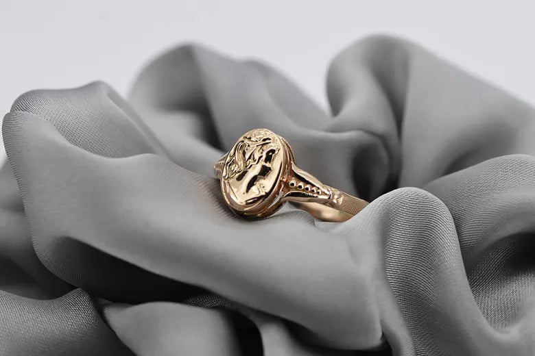 Rose pink 14k 585 gold Camea ring vrn001 Russian Soviet Vintage style jewelry