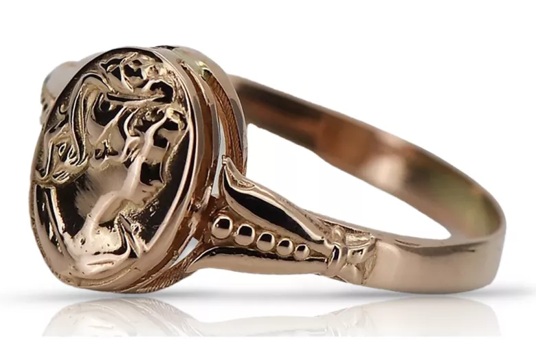 Rose pink 14k 585 gold Camea ring vrn001 Russian Soviet Vintage style jewelry