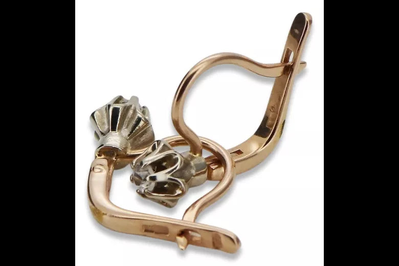 Rose pink 14k 585 gold diamond earrings ved153rw Vintage Russian Soviet style