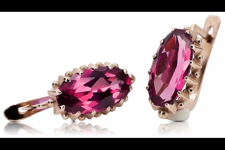 Rose pink 14k 585 gold ruby earrings vec174 Vintage