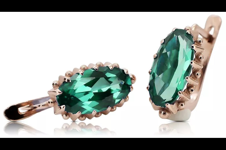Rose pink 14k 585 gold emerald earrings vec174 Vintage
