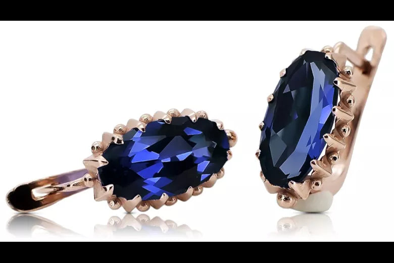 Rose pink 14k 585 gold sapphire earrings vec174 Vintage