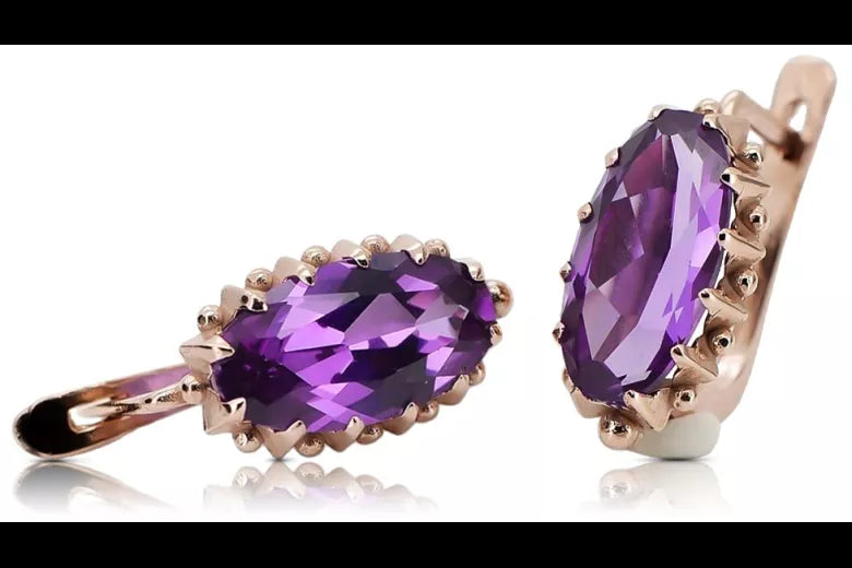Rose pink 14k 585 gold amethyst earrings vec174 Vintage