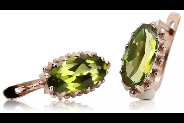 Rose pink 14k 585 gold peridot earrings vec174 Vintage