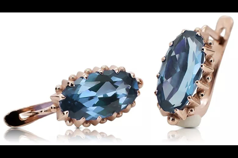 Rose pink 14k 585 gold aquamarine earrings vec174 Vintage