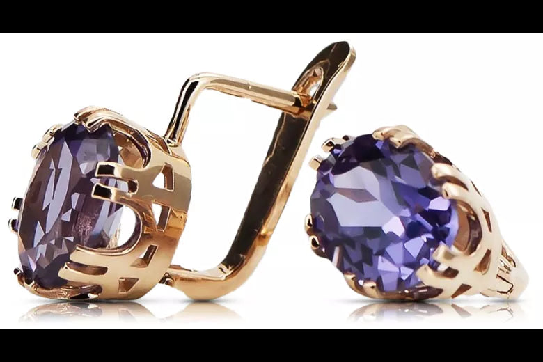 Rose pink 14k 585 gold earrings setting vec016 Vintage Russian Soviet style vec016r-st