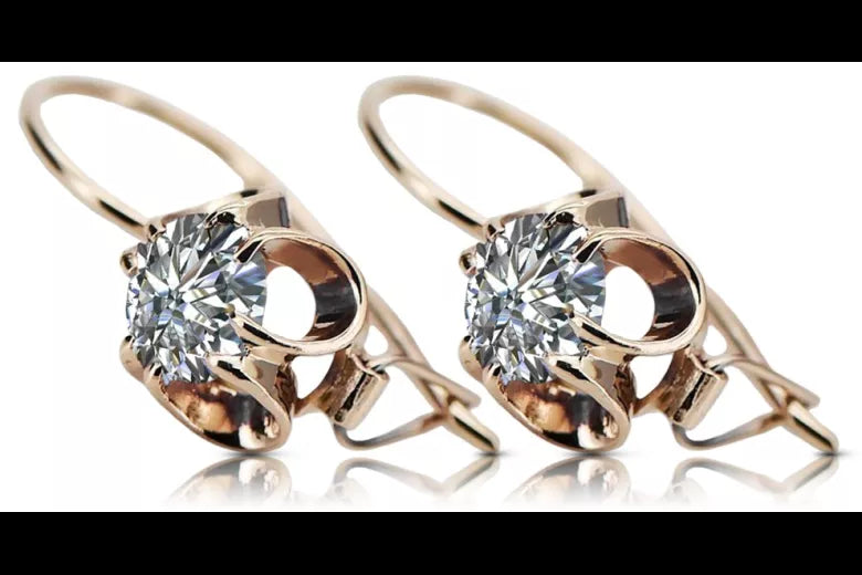 Rose pink 14k 585 gold zircon earrings vec035 Vintage Russian Soviet style