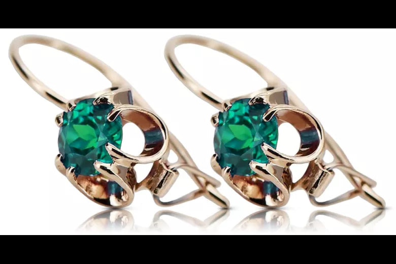 Rose pink 14k 585 gold emerald earrings vec035 Vintage Russian Soviet style