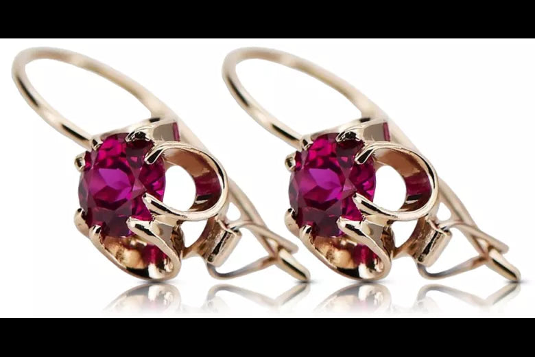 Rose pink 14k 585 gold ruby earrings vec035 Vintage Russian Soviet style