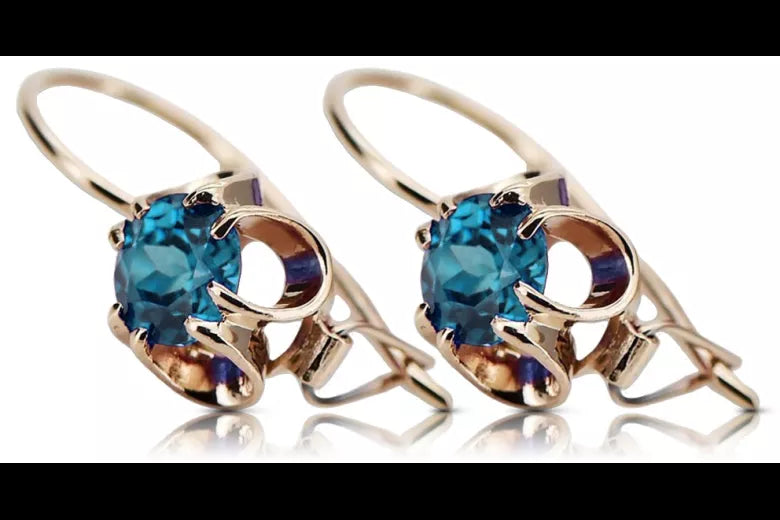 Rose pink 14k 585 gold aquamarine earrings vec035 Vintage Russian Soviet style