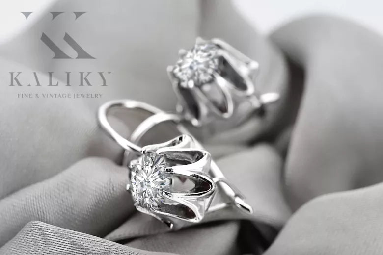 Rose pink 14k 585 gold earrings setting vec092 Vintage Russian Soviet style vec092r-st