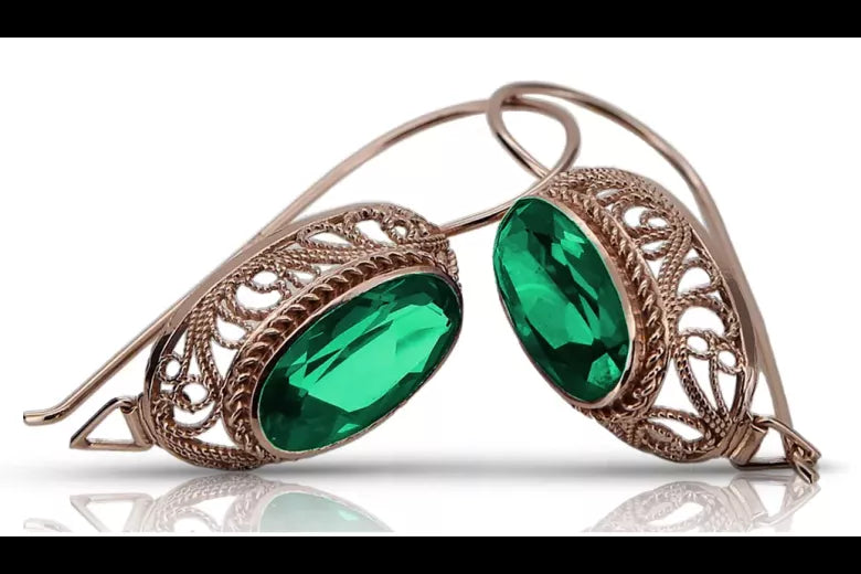 Vintage 14k Rose Gold Emerald Earrings