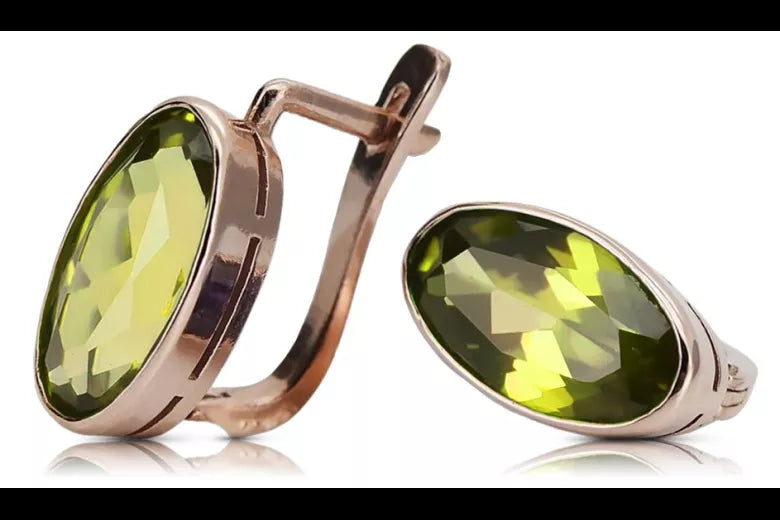 Rose pink 14k 585 gold peridot earrings vec001 Vintage Russian Soviet style