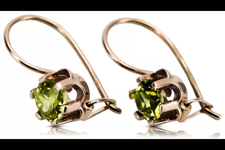 Rose pink 14k 585 gold peridot earrings vec019 Vintage Russian Soviet style