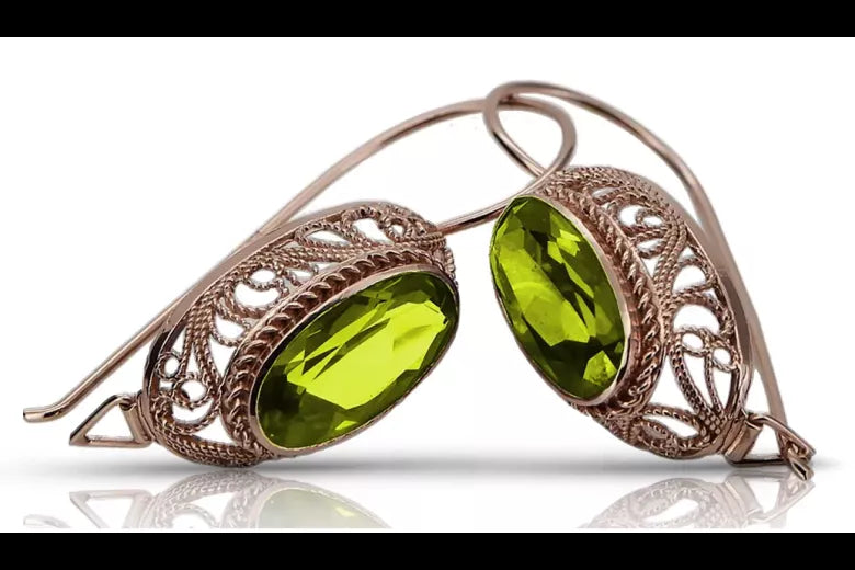 Rose pink 14k 585 gold peridot earrings vec023 Vintage Russian Soviet style
