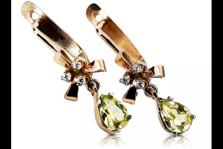 Rose pink 14k 585 gold peridot earrings vec045 Vintage Russian Soviet style