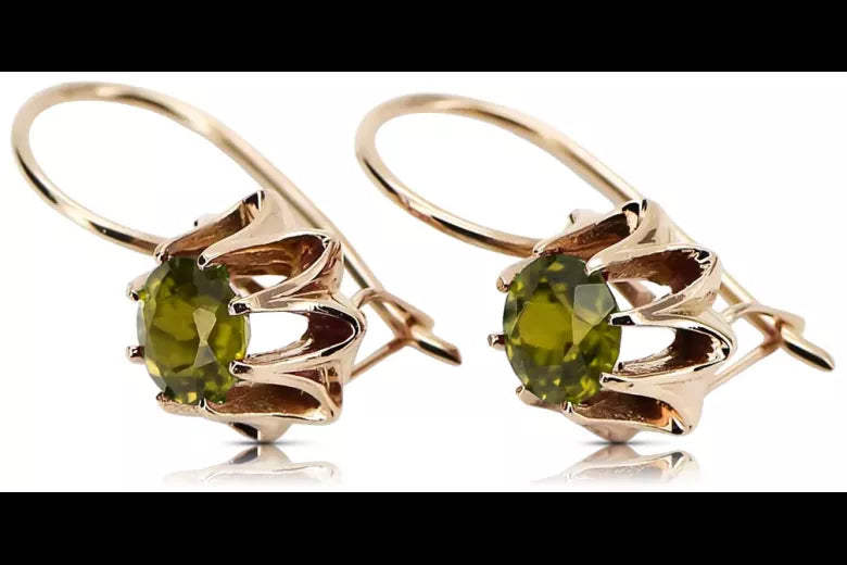 Rose pink 14k 585 gold peridot earrings vec092 Vintage Russian Soviet style