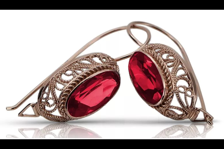 Rose pink 14k 585 gold ruby earrings vec023 Vintage Russian Soviet style