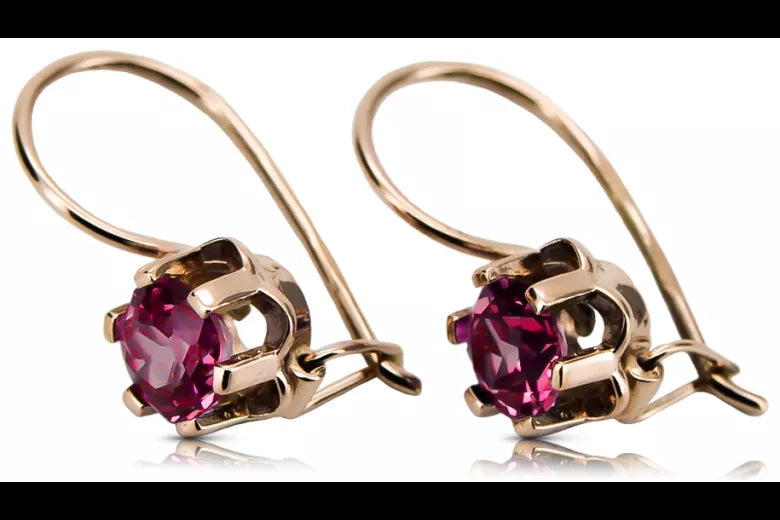 Rose pink 14k 585 gold ruby earrings vec019 Vintage Russian Soviet style