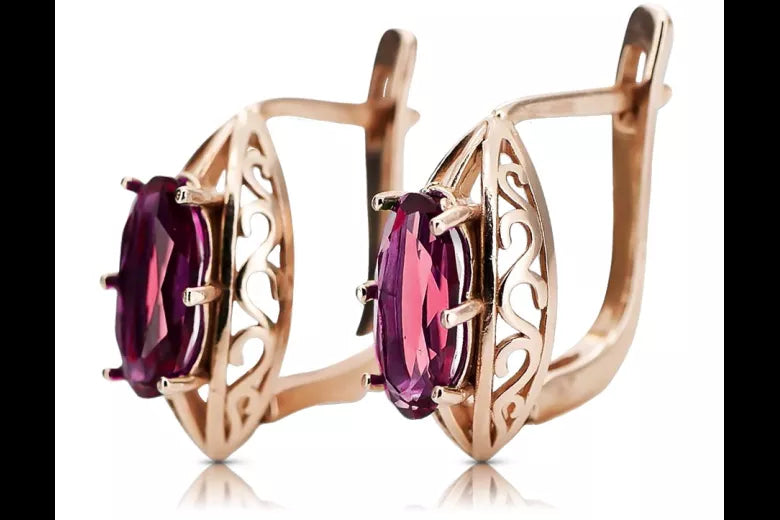 Rose pink 14k 585 gold ruby earrings vec141 Vintage