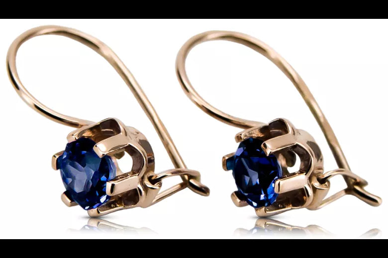 Rose pink 14k 585 gold sapphire earrings vec019 Vintage