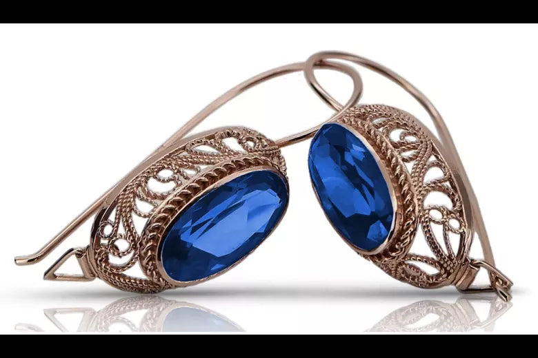 Vintage 14k Rose Gold Sapphire Earrings, Oval Cut
