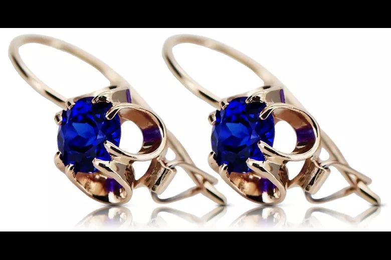 Rose pink 14k 585 gold sapphire earrings vec035 Vintage Russian Soviet style