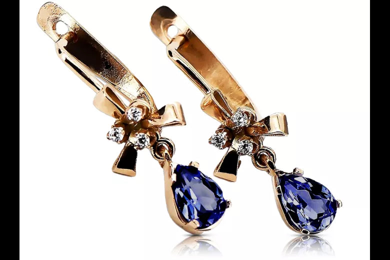 Rose pink 14k 585 gold sapphire earrings vec045 Vintage
