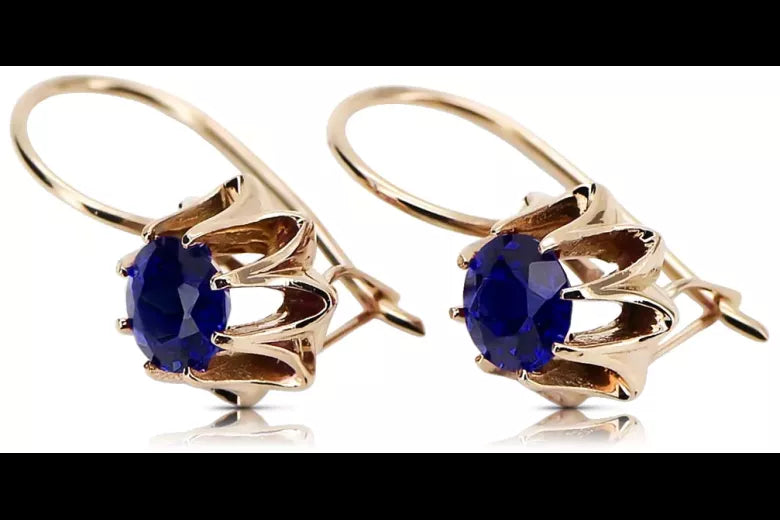 Rose pink 14k 585 gold sapphire earrings vec092 Vintage