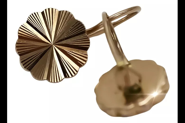 Rose pink 14k 585 gold Vintage flower earrings ven048