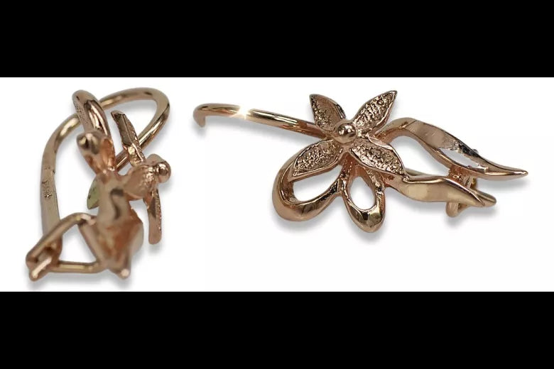 Rose pink 14k 585 gold Vintage flower earrings ven141