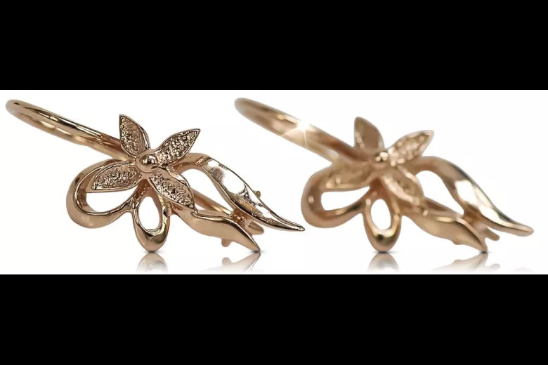 Rose pink 14k 585 gold Vintage flower earrings ven141