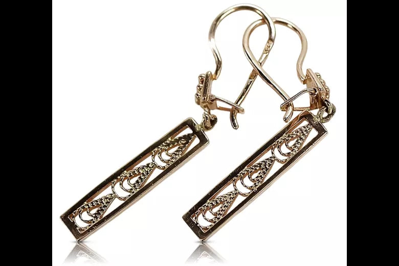 Rose pink 14k 585 gold Vintage Hanging earrings ven020