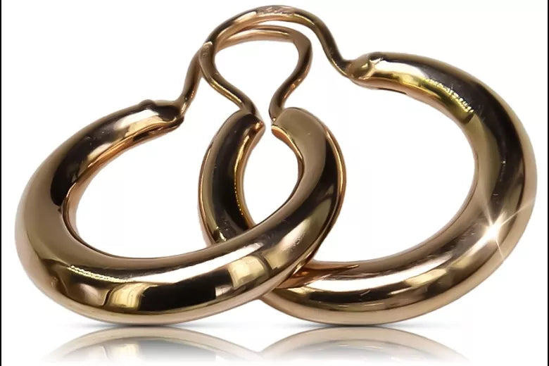 Rose pink 14k 585 gold Vintage Hoops earrings ven183