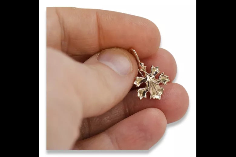 Rose pink 14k 585 gold Vintage leaf earrings ven047