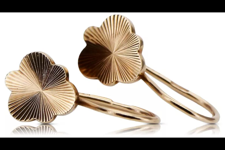 Rose pink 14k 585 gold Vintage leaf earrings ven165