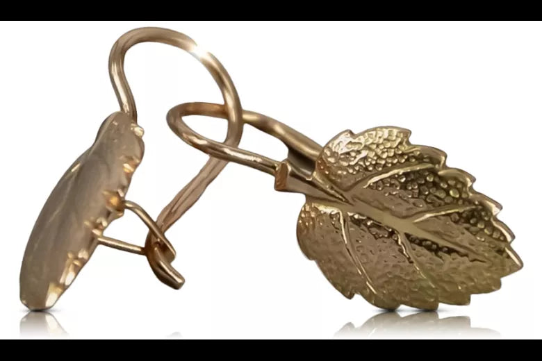 Rose pink 14k 585 gold Vintage leaf earrings ven148