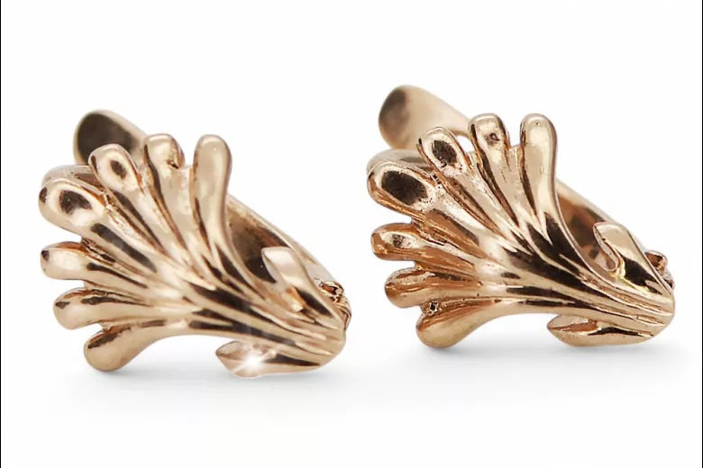 Rose pink 14k 585 gold  Vintage leaf earrings ven211