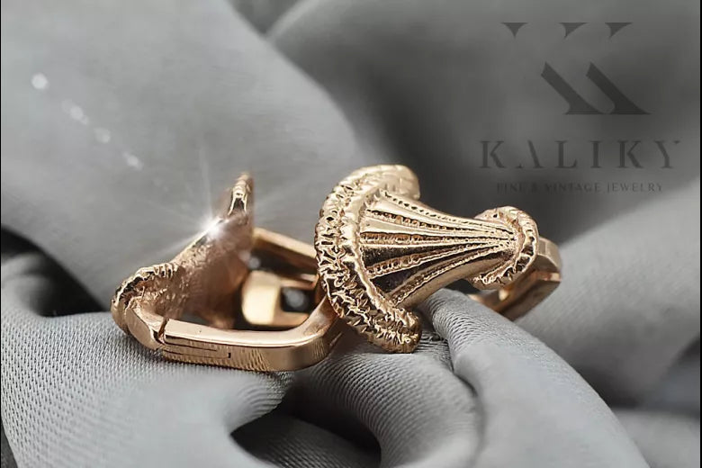 Rose pink 14k 585 gold Vintage leaf earrings ven214